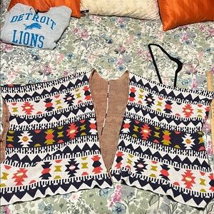 Wild Pearl Tribal Patterned Open Vest Cotton Poncho